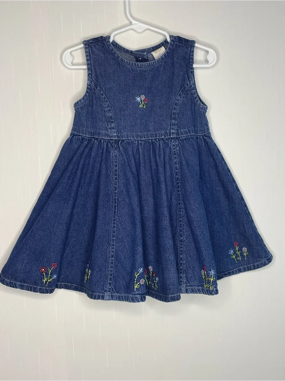 Vintage Baby Gap Denim Jean Dress Embroidered Floral Wildflowers 18-24 Months XL